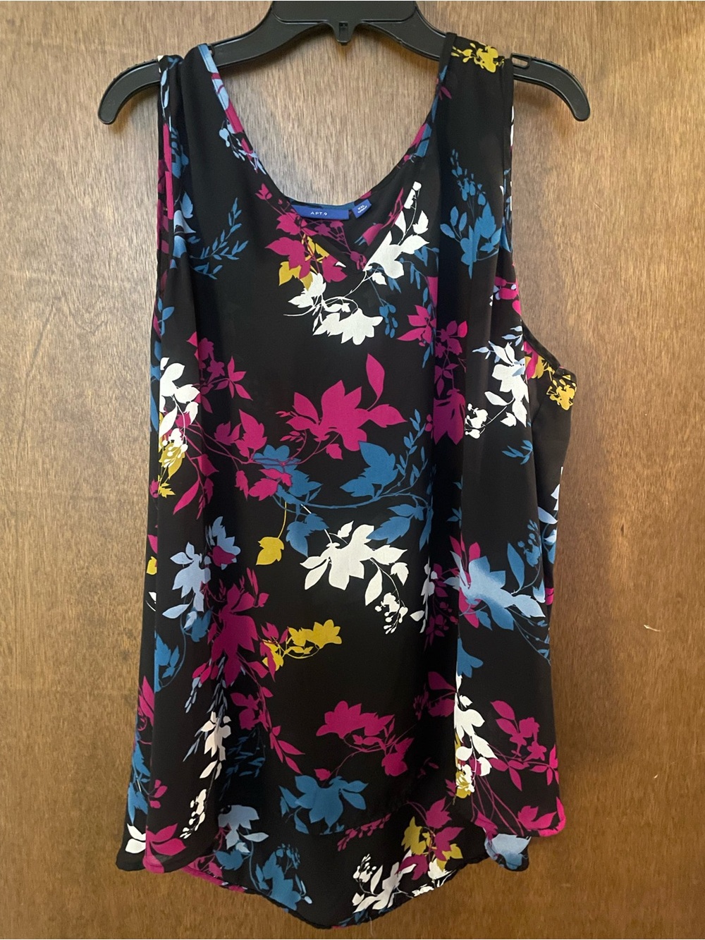 Apt. 9 Black Floral V-Neck Camisole with Pink, Blue & Yellow Accents